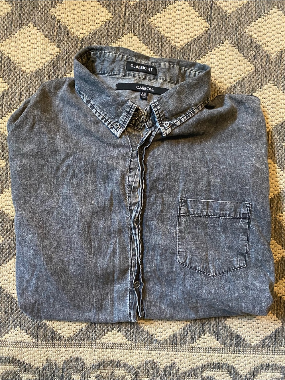 Carbon Men's Acid Wash Gray Button-Down Casual Shirt